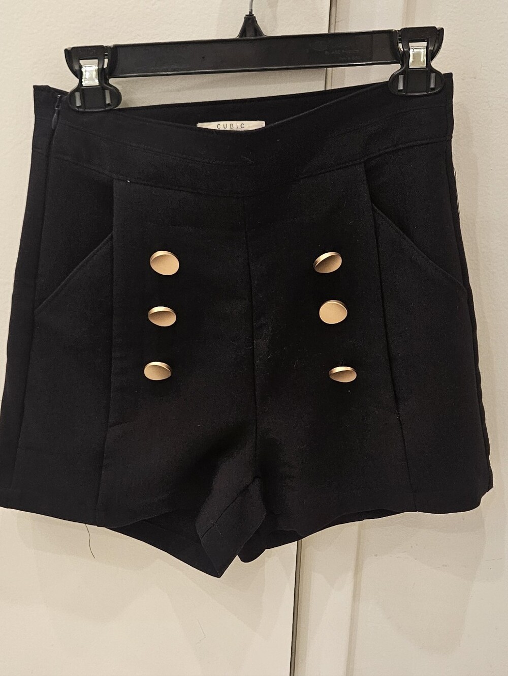Cubic Black High-Waist Button Front Shorts